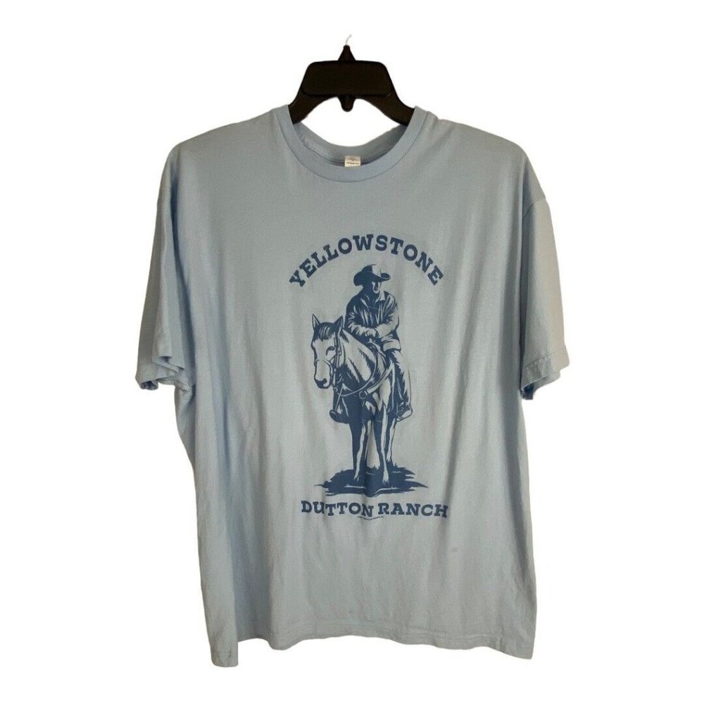 Yellowstone Womens Shirt Adult Size 2xl Blue Short Sleeve Dutton Ranch Stains